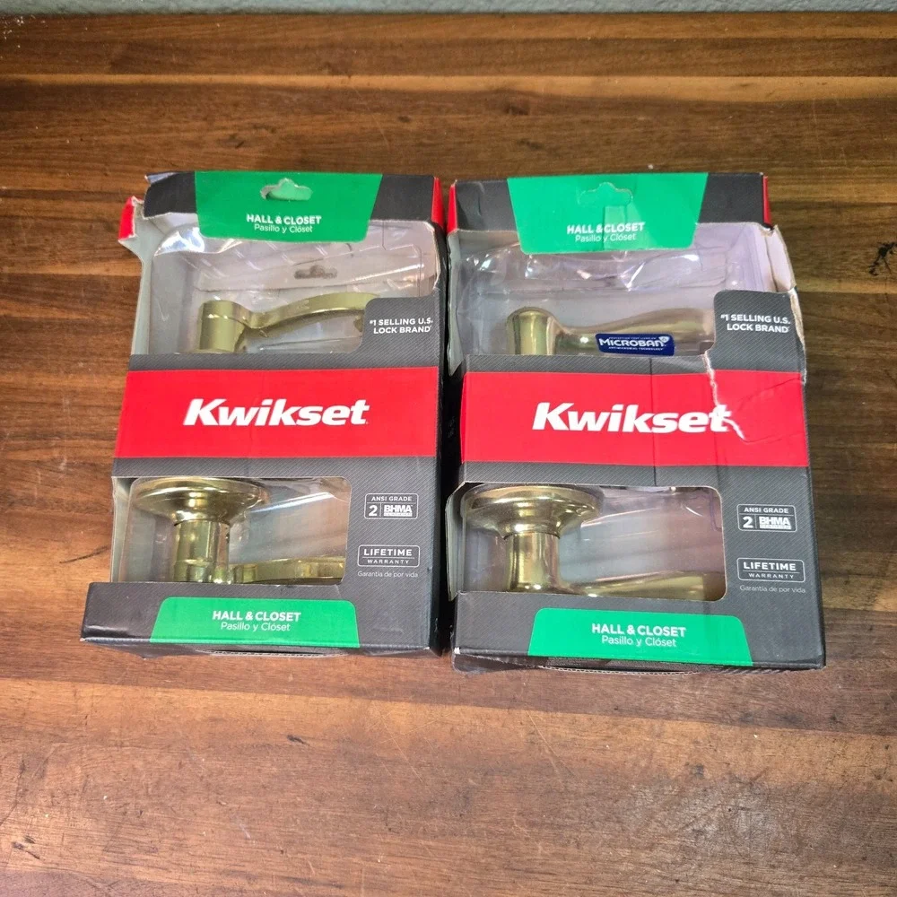 2 Kwikset Hall & Closet Lever Polished Brass Handle  720LL &720TNL